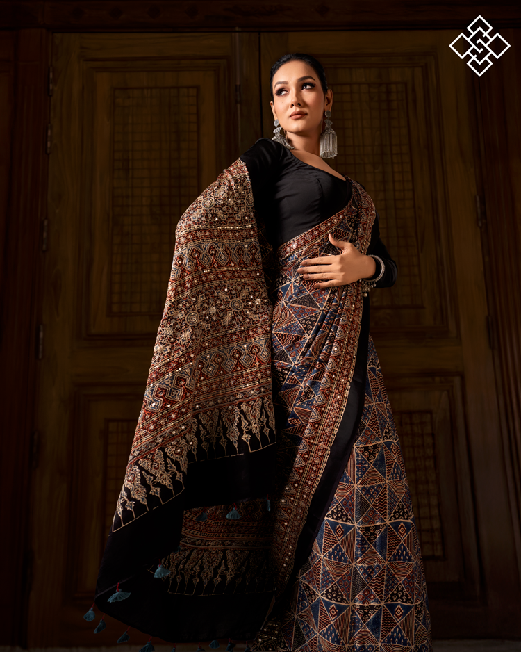 Midnight Ember Heavily Embellished Party Saree