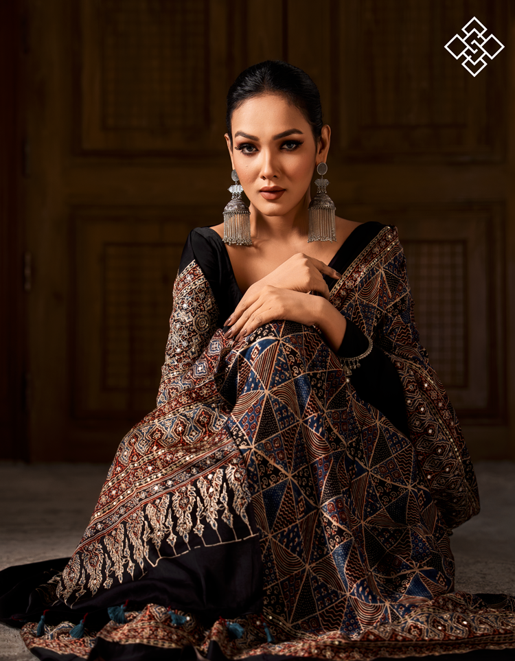Midnight Ember Heavily Embellished Party Saree